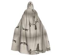 PHAYAH Mantello con cappuccio per adulti con motivo aereo della Seconda Guerra Mondiale per travestimento Cosplay Halloween strega mantello per feste di Natale