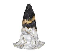 PHAYAH Mantello con cappuccio per adulti in lamina d'oro nero bianco con motivo marmo per travestimento cosplay Halloween strega mantello per feste di Natale vestaglia S