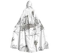 PHAYAH Mantello con cappuccio per adulti, per Halloween, stregoneria | Piccolo modello casa di città poncho con cappuccio per travestimento cosplay strega mantello festa di Natale vestaglia