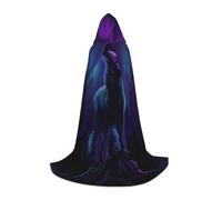 PHAYAH Mantello con cappuccio per adulti, per Halloween, stregoneria | Poncho con cappuccio con motivo lupi ululano nell'aurora boreale per travestimento cosplay strega mantello festa di Natale