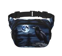 Phayah Marsupio da uomo con motivo "Raven in the Night", marsupio per viaggi, escursionismo, corsa, sport all'aria aperta