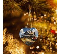 Phayah Ornamenti per albero di Natale in ceramica a forma di cuore con trattore della fattoria del Texas, souvenir per la casa di Capodanno in famiglia per riunioni