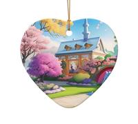 Phayah Ornamento per albero di Natale in ceramica a forma di cuore con unicorno e fiaba, souvenir per la casa di Capodanno, decorazione da appendere