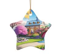 Phayah Ornamento per albero di Natale in ceramica a forma di stella con unicorno e fiaba, souvenir per la casa di Capodanno, decorazione da appendere