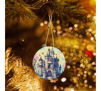 Phayah Ornamento rotondo in ceramica per albero di Natale con motivo castello delle fiabe, souvenir per la casa di Capodanno, per riunioni, albero di Natale appeso