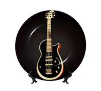 PHAYAH Piatto decorativo in porcellana Bone China con motivo chitarra nera, piatti decorativi da 20,3 cm con espositore piatti rotondi per la decorazione di casa e ufficio