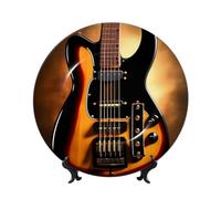 PHAYAH Piatto decorativo in porcellana Bone China con motivo chitarra strumentale, piatti decorativi da 15,2 cm con espositore piatti rotondi per la decorazione di casa e ufficio