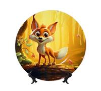 PHAYAH Piatto decorativo in porcellana Bone China con motivo volpe felice, piatti decorativi da 17,8 cm, con espositore, piatti rotondi per la decorazione di casa e ufficio