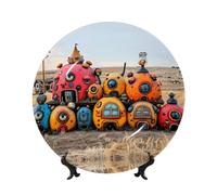 PHAYAH Piatto decorativo in porcellana Bone China con supporto, motivo casa magica abbandonata, per ufficio, cucina, tavolo, decorazione da appendere alla parete, 25,4 cm