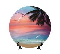 PHAYAH Piatto decorativo in porcellana Bone China con supporto, palma da cocco, motivo spiaggia sabbiosa, per ufficio, cucina, tavolo, decorazione da appendere alla parete, 15,2 cm