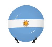 PHAYAH Piatto decorativo in porcellana con motivo bandiera argentina, piatti decorativi da 25,4 cm, con espositore, piatti rotondi per la decorazione di casa e ufficio