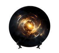 PHAYAH Piatto decorativo in porcellana con motivo corpo celeste, piatti decorativi da 15,2 cm, con espositore, piatti rotondi per la decorazione di casa e ufficio