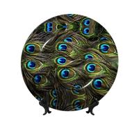 PHAYAH Piatto decorativo in porcellana con motivo pavone, resistente, liscio e perfetto per casa, ufficio e caffetteria