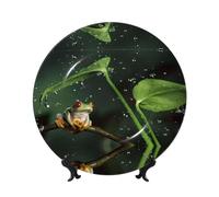 PHAYAH Piatto decorativo in porcellana ossea con motivo rana dell'albero della pace, durevole, liscio e decorazione perfetta per casa, ufficio e caffetteria