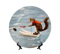 PHAYAH Piatto decorativo in porcellana ossea con volpe e scoiattolo, durevole, liscio e perfetto per casa, ufficio e caffetteria