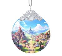 Phayah Piccole Città Modello Hristmas Vetro Ciondolo Rotondo Albero di Natale Ornamenti Homefor Incontri Decorazione Fibbia in Metallo Argento