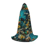 PHAYAH Poncho con cappuccio unisex con cappuccio con motivo pesce di mare profondo per cosplay, Halloween, feste in maschera, S