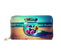 PHAYAH Portafoglio da donna in pelle con motivo a fiori in una bottiglia alla deriva portafoglio porta carte di credito pochette lunga da donna Billfold