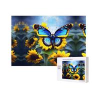 Phayah Puzzle con girasole blu farfalla modello puzzle unico immagine artistica da parete per la decorazione della casa 300 pezzi
