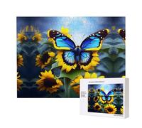 Phayah Puzzle con girasole blu farfalla modello puzzle unico immagine artistica da parete per la decorazione della casa 500 pezzi