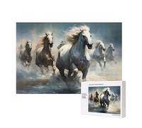 Phayah Puzzle da 300 pezzi per puzzle in legno con cavalli che corrono selvaggi nel fiume, per famiglia, amici, decorazione per la casa, arte da parete, 30 x 28 cm