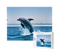 Phayah Puzzle da 500 pezzi con delfini che saltano in su, puzzle in legno per familiari e amici, decorazione da parete per la casa, 20,4 x 38,1 cm
