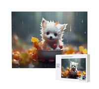 Phayah Puzzles - Puzzle per adulti con cucciolo bianco in ciotola, 500 pezzi, decorazione per la casa, festa di compleanno, per uomini e donne, 50,4 x 38,5 cm