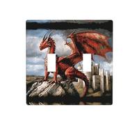 Phayah Red Dragon Pattern Double Toggle Light Switch Plate Outlet Covers Decorative per bagno, camera da letto, cucina 11,4 x 11,4 cm