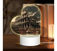 PHAYAH Remains of The Roman Colosseo Pattern Cuore Luci notturne decorative con spina USB Lampada da tavolo con 3 modalità di luce regolabile per camera da letto, soggiorno, bar