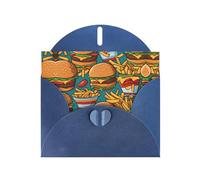 PHAYAH Simpatici biglietti di auguri vuoti con motivo hamburger patatine fritte, con buste blu, per Natale, anniversari di matrimonio e inviti per feste