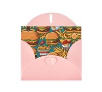 PHAYAH Simpatici biglietti di auguri vuoti con motivo hamburger patatine fritte, con buste rosa, per Natale, anniversari di matrimonio e inviti per feste