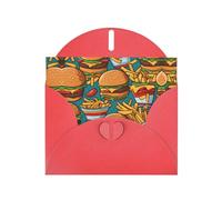 PHAYAH Simpatici biglietti di auguri vuoti con motivo hamburger patatine fritte, con buste rosse, per Natale, anniversari di matrimonio e inviti per feste