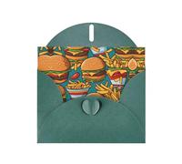 PHAYAH Simpatici biglietti di auguri vuoti con motivo hamburger patatine fritte, con buste verde scuro, per Natale, anniversari di matrimonio e inviti per feste
