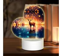 PHAYAH Spirito, cervo nella luce delle stelle, luci notturne decorative a forma di cuore, con spina USB, lampada da tavolo con 3 modalità di illuminazione regolabili, per camera da letto, soggiorno