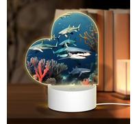 PHAYAH Squali sotto il mare modello luce notturna a forma di cuore Led Ligh Base con cavo USB regolabile 3 colori per adulti camera da letto bambino