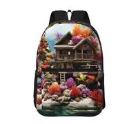 PHAYAH Strano Pianeta Spazio Modello Leggero 17 Pollice Laptop Bag Per Le Ragazze Donne Casual Spalle Zaino Ritorno A Scuola, Chalet sul mare, Taglia unica