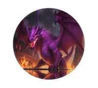 PHAYAH Tappetino per mouse rotondo con motivo drago Inferno viola, impermeabile, base in gomma antiscivolo, tappetino di protezione per scrivania, diametro 20,1 cm