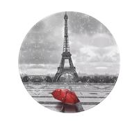 PHAYAH Tappetino per mouse rotondo con torre Eiffel con ombrello rosso, base in gomma antiscivolo, impermeabile, tappetino di protezione per scrivania, diametro 20 cm