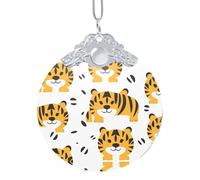 Phayah That's A Tiger Expression Pattern Hristmas Glass Round Pendant Christmas Tree Ornaments Homefor Gatherings Decoration Silver Metal Buckle