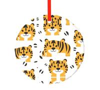 Phayah That's A Tiger Expression Pattern Hristmas Glass Round Pendant Christmas Tree Ornaments Homefor Gatherings Decoration