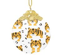 Phayah That's A Tiger Expression Pattern Hristmas Glass Round Pendant Christmas Tree Ornaments Homefor Gatherings Decoration Gold Metal Buckle