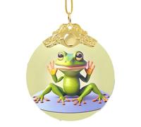 Phayah The Funny Frog Doing Yoga Pattern Glass Round Shape Christmas Tree Ornament Gold Metal Buckle for Family New Year Home Souvenir Incontri