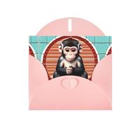 PHAYAH The Silent Monkey Pattern - Biglietti di auguri vuoti con buste rosa per Natale, anniversario di matrimonio e inviti per feste