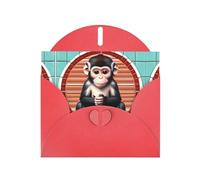 PHAYAH The Silent Monkey Pattern - Biglietti di auguri vuoti con buste rosse, per Natale, anniversari di matrimonio e inviti per feste