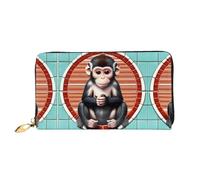 PHAYAH The Silent Monkey Pattern Portafoglio Donna Lungo Frizione Zip Intorno Viaggio Borsa In Pelle Grande Capacità Porta Carte Di Credito