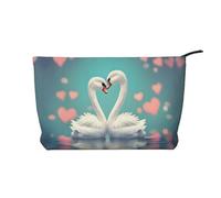 PHAYAH The Swan In Love - Borsa cosmetica portatile di grande capacità, in velluto a coste, con cerniera, borsa da viaggio, Il cigno innamorato, Taglia unica
