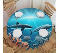 PHAYAH Tovaglia rotonda con motivo balene sotto il mare, 152 cm, per ristorante, picnic, buffet, sala da pranzo al chiuso e all'aperto
