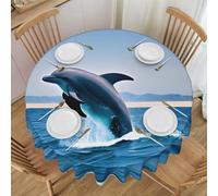 PHAYAH Tovaglia rotonda con motivo delfini che saltano su di noi, 152,4 cm, per ristorante, picnic, buffet, interni ed esterni