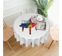 PHAYAH Tovaglia rotonda decorativa colorata con tastiera di pianoforte e musica, 152,4 cm, per feste in fattoria, feste, soggiorno, cucina