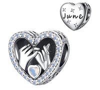 PHCLASY Charms Pietra natale Ciondolo 925 in argento sterling a forma di cuore Pendente compatibile con bracciali e collane europei, regalo di compleanno delle donne